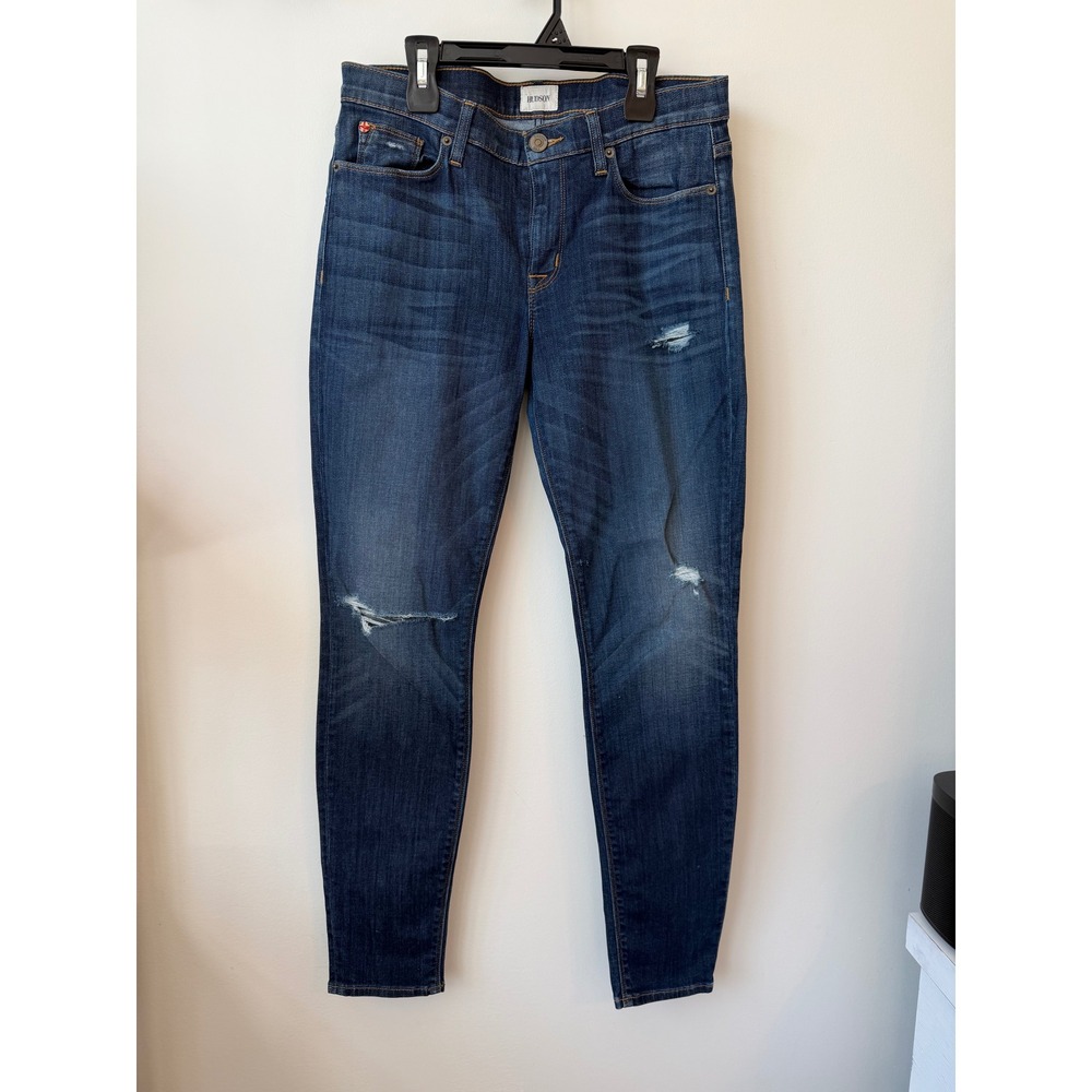 Hudson Nico Mid-Rise Super Skinny Distressed Jeans Dark Wash Size 28